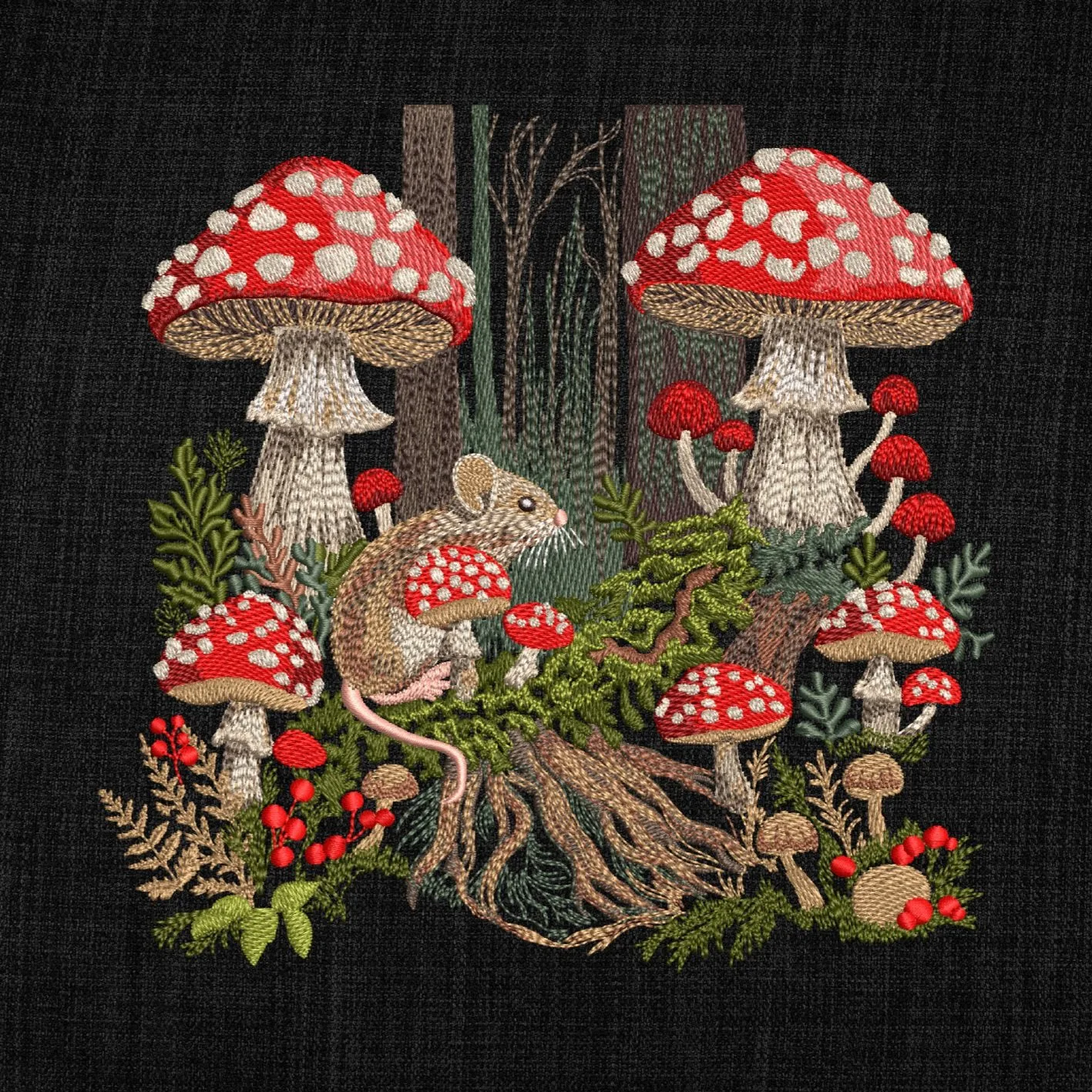 Machine embroidery design. Forest Mouse Mushroom 1
