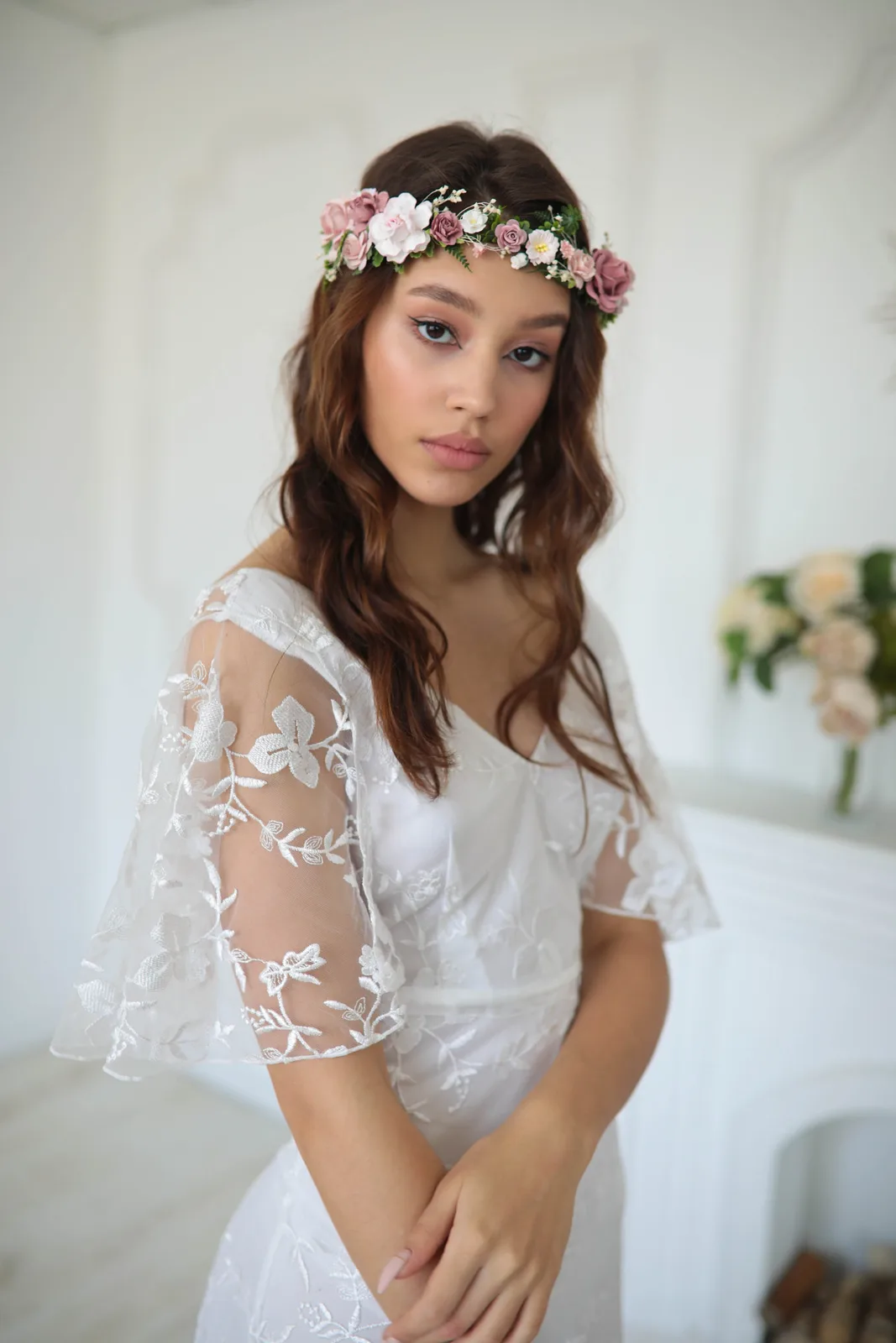 Dusty Pink Floral Crown 1